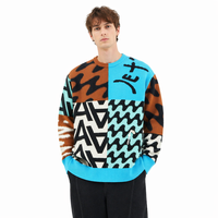 Pull en laine tricoté personnalisable OEM pour homme, col rond, couleurs assorties, avec motif lettre et numéro sur le devant, anti-boulochage, idéal pour l'hiver