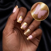 24 faux ongles à presser, motif cœur et papillon dégradé or rose, forme carrée moyenne, réutilisables, style jeune fille tendance