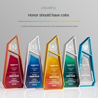 Trophée de sculpture en métal cristallin coloré personnalisé, logo/texte imprimé en couleur UV, plaque en verre optique pour la reconnaissance d'entreprise