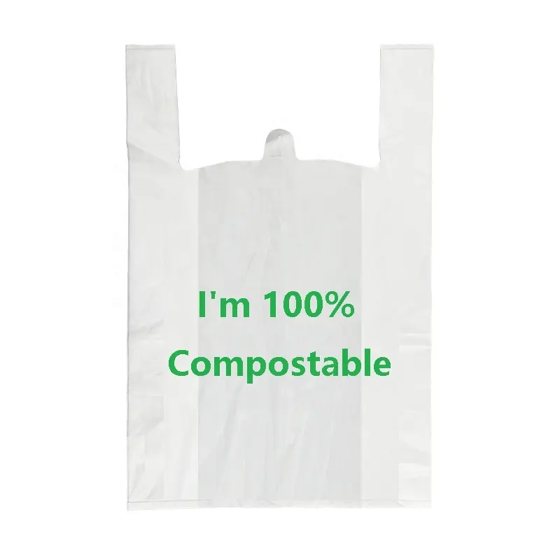 PBAT + PLA plastik tişört torbası taşıyıcılar kolu ile biyobozunur Compostable bakkal alışveriş taşıma çantası ile özel logo