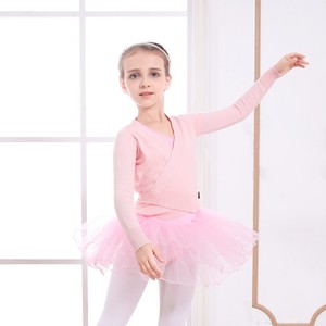<b>Pink</b> Long Sleeve Knit <b>Wrap</b> Top With Tie Closure For Girls Dancewear Training - Product Image 3