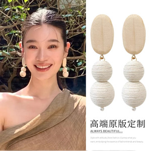 Boucles d'oreilles pendantes en bois avec perles d'imitation, style bohème, pour femme, tendance soirée, nouvelle collection 2025 - Product Image 5