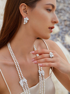 Lixin, conjunto de joyería fina de lujo de 3 piezas, pendientes de circón de flores románticas, collar, anillo, Perla de imitación para novia, boda - Product Image 2