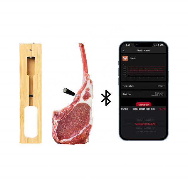 New Design Single Probe Smart Wireless Meat BBQ Thermometer with IOS App Instant Read IP68 Waterproof 50m Range Stainless Steel