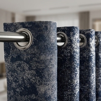 Rideaux occultants jacquard texturés en marbre de luxe DaiRui, bleu marine argenté métallisé, avec œillets, pour salon