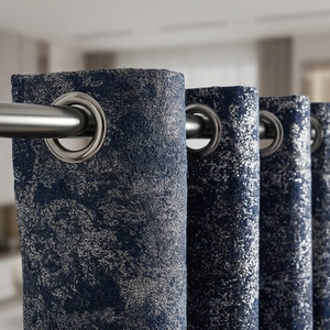 Rideaux occultants jacquard texturés en marbre de luxe DaiRui, bleu marine argenté métallisé, avec œillets, pour salon - Product Image 4
