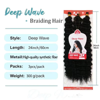 Cheveux synthétiques pour tresses au crochet Ocean Wave 3X Deep Wave 300g - Cheveux ondulés et bouclés pour tresses bohèmes - Fibre haute température