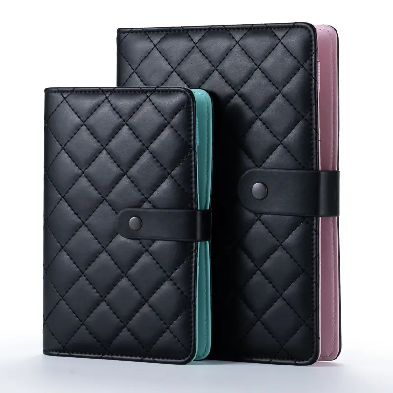 Wholesale Black Quilted A6 Binder Budget Planner,Pu Leather Binders With Loose Leaf 6 Ring,Quilted Planner A5