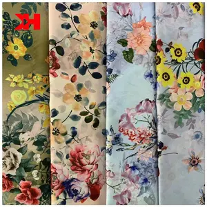 Shaoxing Kahn yüksek kaliteli tekstil baskı charmeuse saten ipek kumaş polyester kumaş baskı çiçek kumaş elbise için