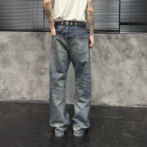 Jean en <span class=keywords><strong>denim</strong></span> selvedge <span class=keywords><strong>Okayama</strong></span> Red Ear haut de gamme pour homme, coupe ergonomique 003, bleu vintage délavé, coupe droite ample - Product Image 3