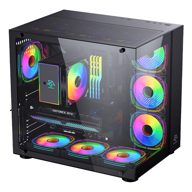 SNOWMAN Newest ATX Mid-Tower PC Case Supports up to 360mm Water Cooling Radiator with Full View Tempered Glass Gaming PC Case