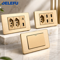 Prise murale DELEFU de luxe en acier inoxydable brossé 118x72mm, panneau de sortie électrique modulaire sans LED