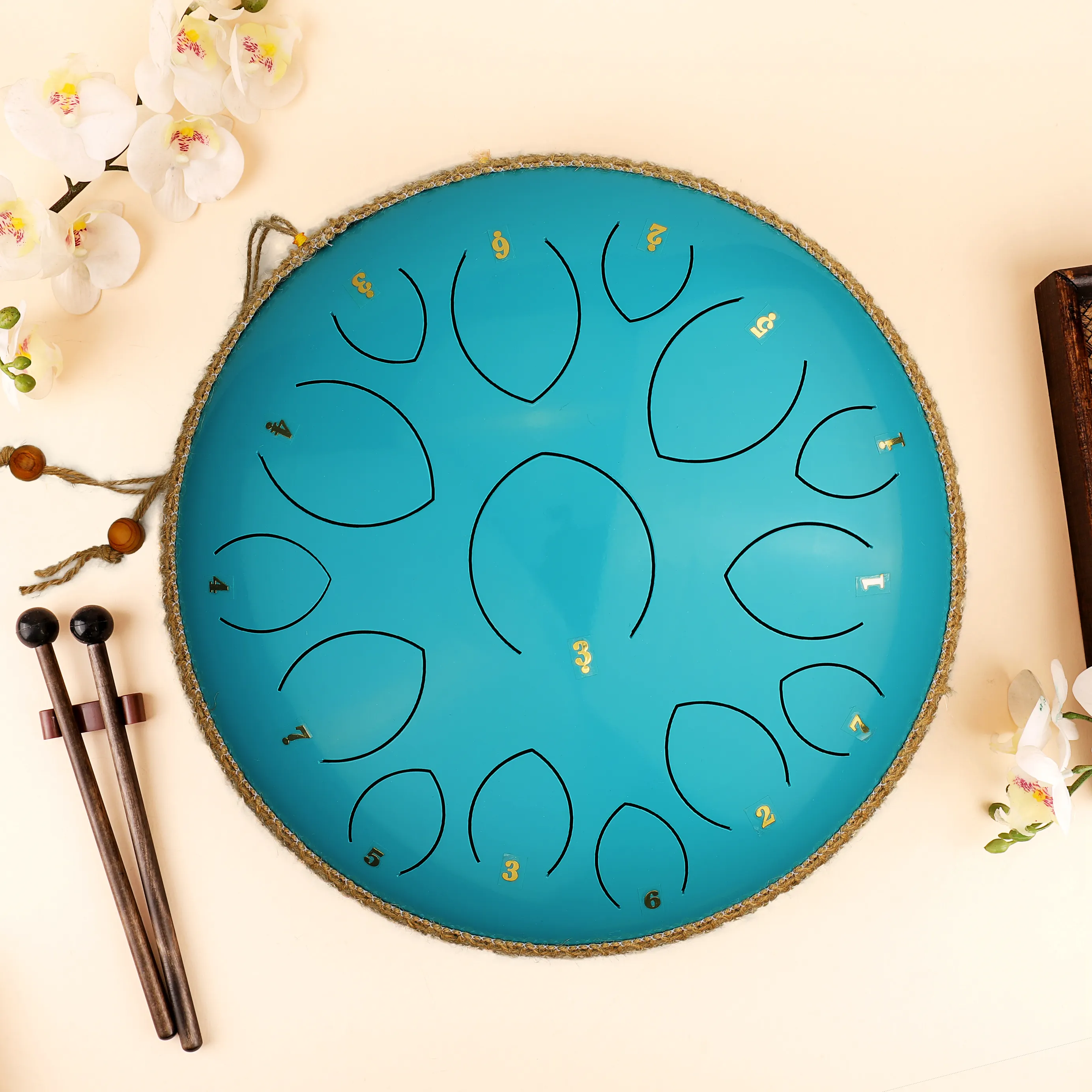 Offerta di fabbrica il design di grandi dimensioni 14 pollici (35 cm) 15 tongue lake blue matassa drum D key balmy drum steel tongue drum