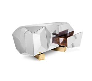 ダイヤモンドミラー付き高級シルバー収納サイドボードダイニングベッドルームアプリケーションガラスキャビネットホームホテルエレガントなビュッフェ装飾 - Product Image 2