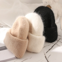 Gorro de lana para mujer de otoño e invierno, gorro tejido de invierno de piel de conejo LARGO DE Angola, logotipo personalizado, patrón de camuflaje, tipo de personaje
