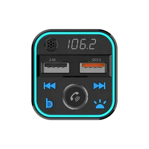 LED 자동차 BT5.0 QC3.0 한 키베이스 듀얼 USB 핸즈프리 키트 충전기 FM 송신기 자동차 Mp3 플레이어 자동차 mp3