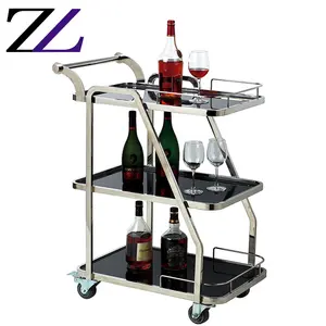 Banquet event bar buffet food catering service delivery with black mirror alcohol cart stainless steel liquor cocktail trolley