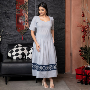 Vestido Maxi de Alta Calidad, Color Blanco Hueso y Azul, con Bordado en Contraste, Casual para Mujer - Product Image 6