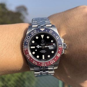 Montre automatique mécanique pour homme, en acier inoxydable 904L, avec lunette en céramique rouge et bleue, mouvement 3285, vente flash - Product Image 1