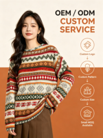 Pull en tricot jacquard multicolore de style ethnique vintage, col rond, texture rétro, manches longues 3D, OEM ODM disponible