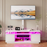 Soporte para TV con Estación de Carga y Luces LED RGB |   Mueble para TV de 75 Pulgadas para Dormitorio, Minimalista, Fácil de Montar