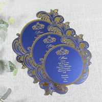 Diseño creativo azul marino brillo papel hecho a mano menú tarjetas lujo DIY boda cena detalle menús