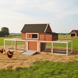 Gallinero Grande de Madera Marrón Canela de 114 Pulgadas con Nido, Corrales Exteriores, Bandeja Extraíble y Rampa - Product Image 2