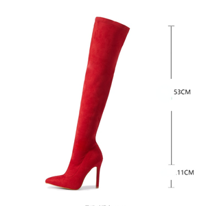 Bottines longues en daim rouge pour l'hiver et l'automne, bottes hautes au-dessus du genou pour femmes - Product Image 6