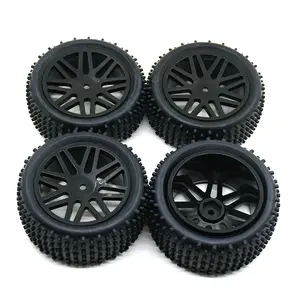 Hardened RC Car Plastic Wheel Rims And Rubber Tyres Kit For 1/10 Axial 90026 Yeti RC Off-Road Buggy Car High Grip Wheel Tires