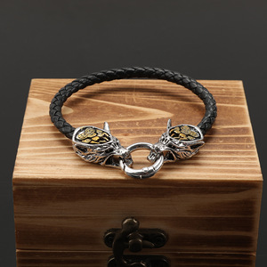 Pulsera nórdica vikinga Retro personalizada con cabeza de Lobo, pulsera tejida de cuero Vikingo, pulsera <span class=keywords><strong>para</strong></span> mujer, pulsera de moda <span class=keywords><strong>para</strong></span> hombre - Product Image 2
