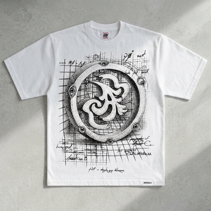 Men's <b>White</b> Short Sleeve T-Shirt With Blueprint Pattern Streetwear Design Regular Fit O-Neck Cotton Jersey Print Front Logo - Product Image 3
