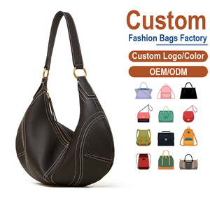 Bolsos de Cuero de Diseño de Lujo, Bolso de Mano Tipo Hobo Marrón Oscuro para Mujer, Moda de Verano, Costuras Blancas, Cierre de Cremallera Antirrobo, 3L - Product Image 1