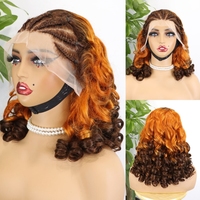 13x4 Lace Frontal Cornrow Tressé Perruques pour les Femmes Noires Bouncy Curly Perruque de Cheveux Humains 250% Densité Highlight Coloré Lace Front Perruque