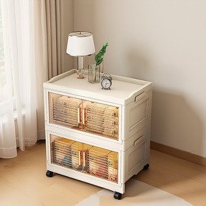 Puerta abierta lateral de 2 capas apilable hogar transparente ropa de gran capacidad juguetes caja de plástico plegable con ruedas - Product Image 5