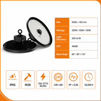 Lámpara LED High Bay UFO de 200 lm por W, con Lente de PC, IP65, IK08, 4000K, LED Liteon 5050, 7 Años de Garantía, desde Almacén en Alemania, para Fábrica