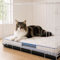 Coussin matelassé pour cage à chat avec passepoil bleu pâle, fenêtre de visualisation et fond antidérapant pour cages à chat domestiques