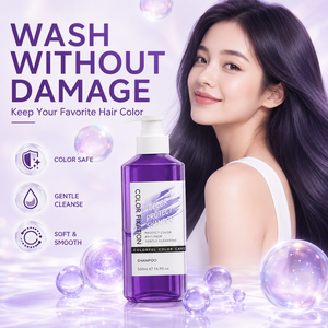 <span class=keywords><strong>แชมพู</strong></span>ปกป้องสีผม คัลเลอร์ล็อค 2-IN-1 สูตรป้องกันสีซีดจาง OEM ODM 500 มล. สี<span class=keywords><strong>ม่วง</strong></span>น้ำเงิน ค่าความเป็นกรดอ่อน น้ำมันรำข้าวธรรมชาติ ป้องกันผมเสีย สำหรับผมหยิกและผมมัน - Product Image 3