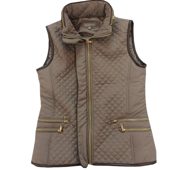 custom casual polyester 50D women padding winter slim fit quilted lady padded fur waistcoat