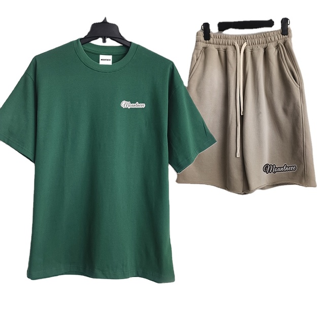 Wholesale Casual Clothing Streetwear Summer Outfit Vintage French Terry Cotton T-Shirts Streetwear 2 Pieces T-Shirt and Shorts