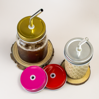 Couvercles métalliques pour bocaux Mason de 70 mm avec trou pour paille, pour la mise en conserve et la préparation de boissons (café)
