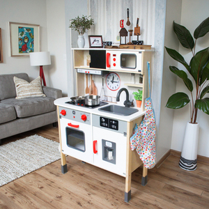 Bằng Gỗ Chơi Đồ Chơi Nhà Bếp Với Làm Việc Bồn Rửa Vòi Nước Đèn Âm Thanh Cảm Giác Giả Vờ Chơi Set Cho Trẻ Mới Biết Đi - Product Image 1
