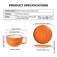 Ensemble tasse et soucoupe à café Kingze 250 ml, imprimé personnalisé, effet moucheté, marque privée, en porcelaine, pour restaurant et hôtel