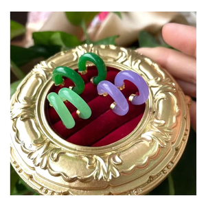 Jialin Gioielli di giada con 18k placcato oro pietre Naturali giada cinese orecchini a cerchio verde viola giada orecchino di fascino delle donne gioielli - Product Image 1