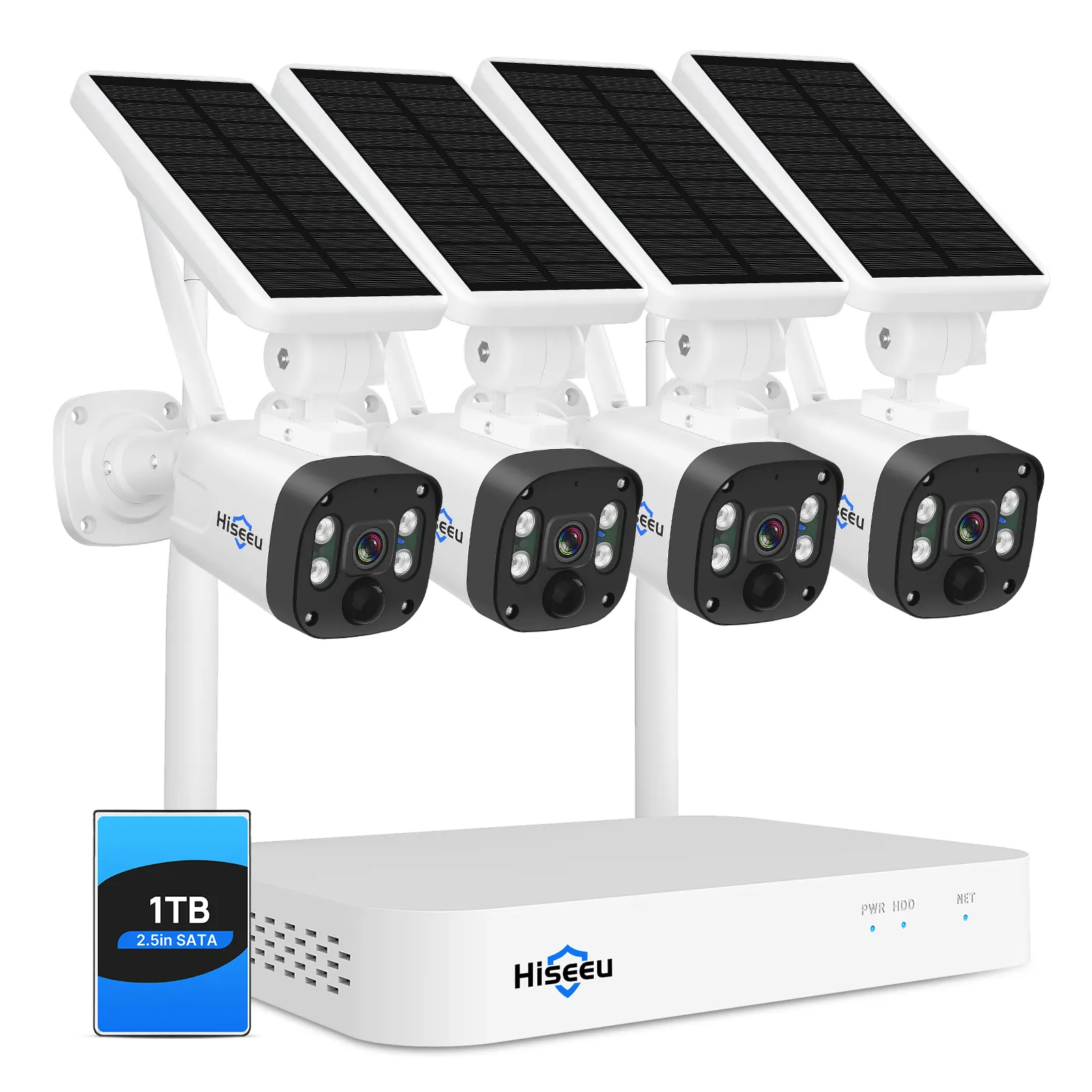 Hiseeu 4MP 5W Tấm pin mặt trời ngoài trời năng lượng mặt trời cctv camera an ninh không dây kit wifi phát hiện chuyển động camera H.265 Micro USB DC 5V/1A