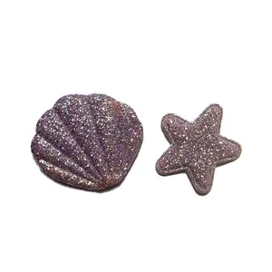 Niedriger Preis Großhandel PU Leder Sparkle Purple Glitter Star & Shell gepolsterte Patches Näh zubehör DIY 3D gepolsterte Applikation