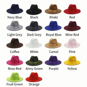 Wholesale New Fashion 30 Color in Stock Wholesale Fedora Panama <b>Hats</b> 100% Wool Felt Unisex Wide Brim Fedora <b>Hat</b> - Product Image 2
