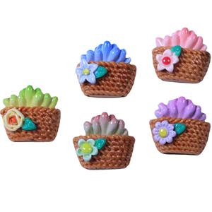 Vente en gros de breloques en résine panier de fleurs succulentes breloques minces boucles d'oreilles bricolage coque de téléphone décoration pendentif épingle à cheveux peut ajouter un crochet - Product Image 1