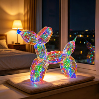 Sculpture d'animal moderne en forme de chien ballon, prismatique et irisée, réfléchissante, avec LED blanc chaud, à brancher, pour décoration intérieure nocturne, cadeau de fêtes unique