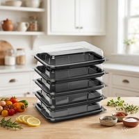 Plateau de traiteur rectangulaire noir gaufré en plastique transparent jetable personnalisé de haute qualité, boîte à sandwich empilable