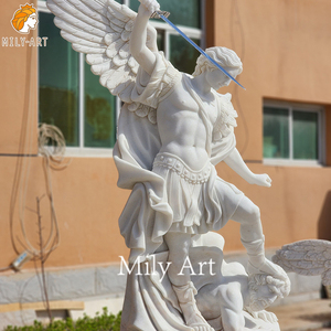 Vendita calda all'aperto religioso marmo bianco <span class=keywords><strong>maschio</strong></span> <span class=keywords><strong>angelo</strong></span> statua di san Michael scultura - Product Image 3